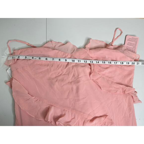 Dessy Collection NWT Pink Asymmetrical Ruffle Chiffon Bias Slip Maxi Dress XL - Picture 6 of 6